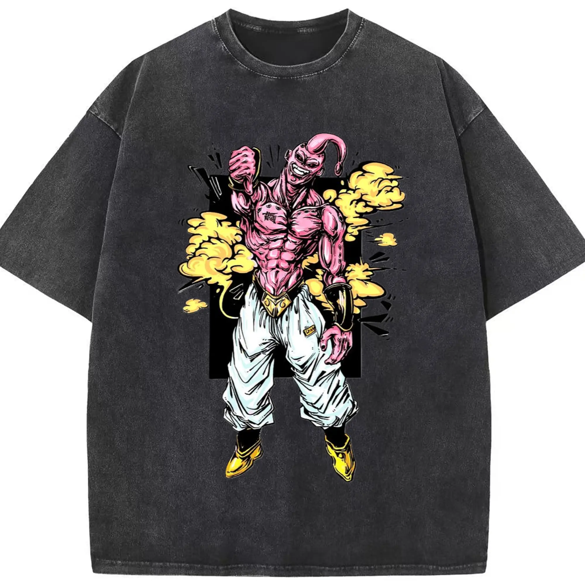 Dragon Ball Master Buu T-Shirt - Washed Vintage Look 230g Cotton Oversized T-Shirt With Front Heat Transfer Print – Soft, Lightweight, Stylish Fit – Comfortable Casual Wear For Sports & Everyday Use