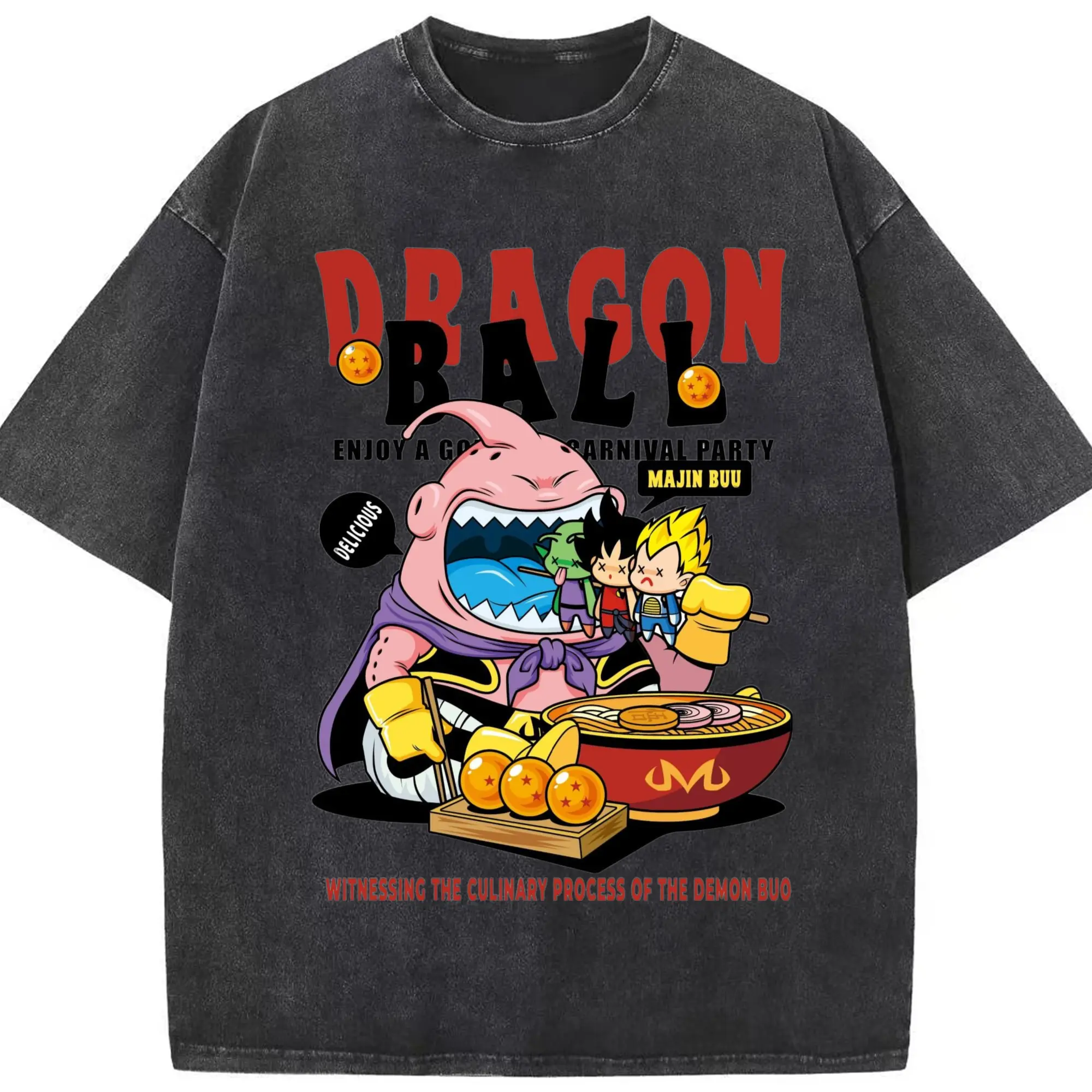 Dragon Ball Master Buu vintage T-Shirt - Washed Vintage Look 230g Cotton Oversized T-Shirt With Front Heat Transfer Print – Soft, Lightweight, Stylish Fit – Comfortable Casual Wear For Sports & Everyday Use