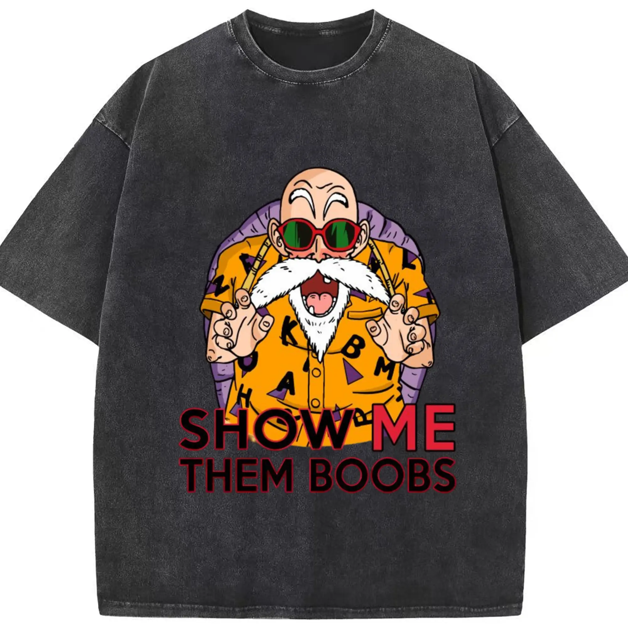 Dragon Ball Master Roshi graphic T-Shirt - Washed Vintage Look 230g Cotton Oversized T-Shirt With Front Heat Transfer Print – Soft, Lightweight, Stylish Fit – Comfortable Casual Wear For Sports & Everyday Use