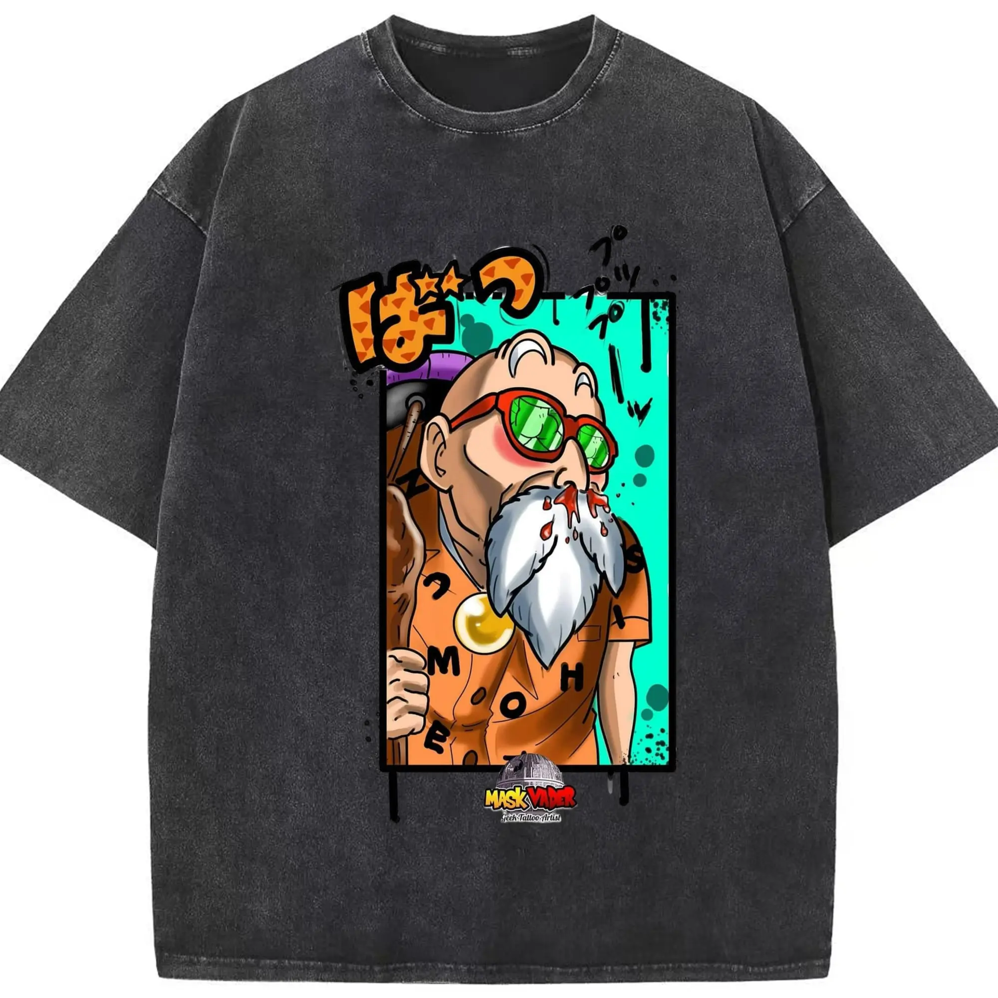 Dragon Ball Master Roshi Unisex T-shirt - Washed Vintage Look 230g Cotton Oversized T-Shirt With Front Heat Transfer Print – Soft, Lightweight, Stylish Fit – Comfortable Casual Wear For Sports & Everyday Use