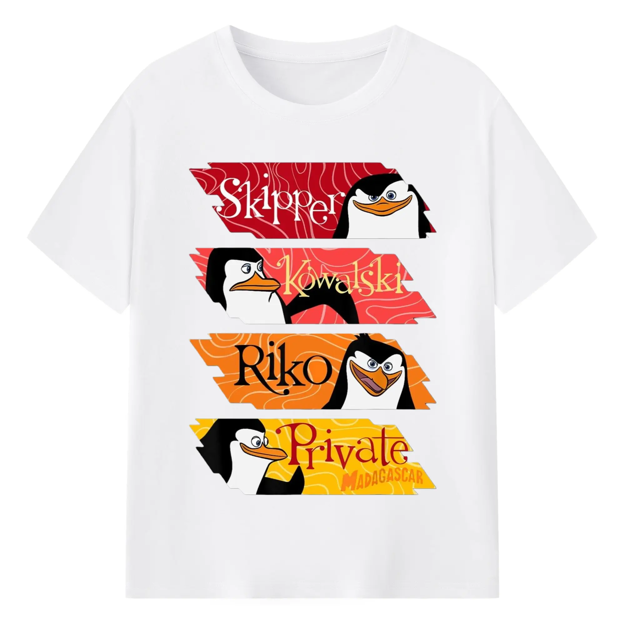 Penguins of madagascar cartoon t shirt - 180g Cotton T-Shirt With Front Heat Transfer Print – Soft, Lightweight, Fitted Design – Comfortable Casual Wear For Sports & Everyday Use