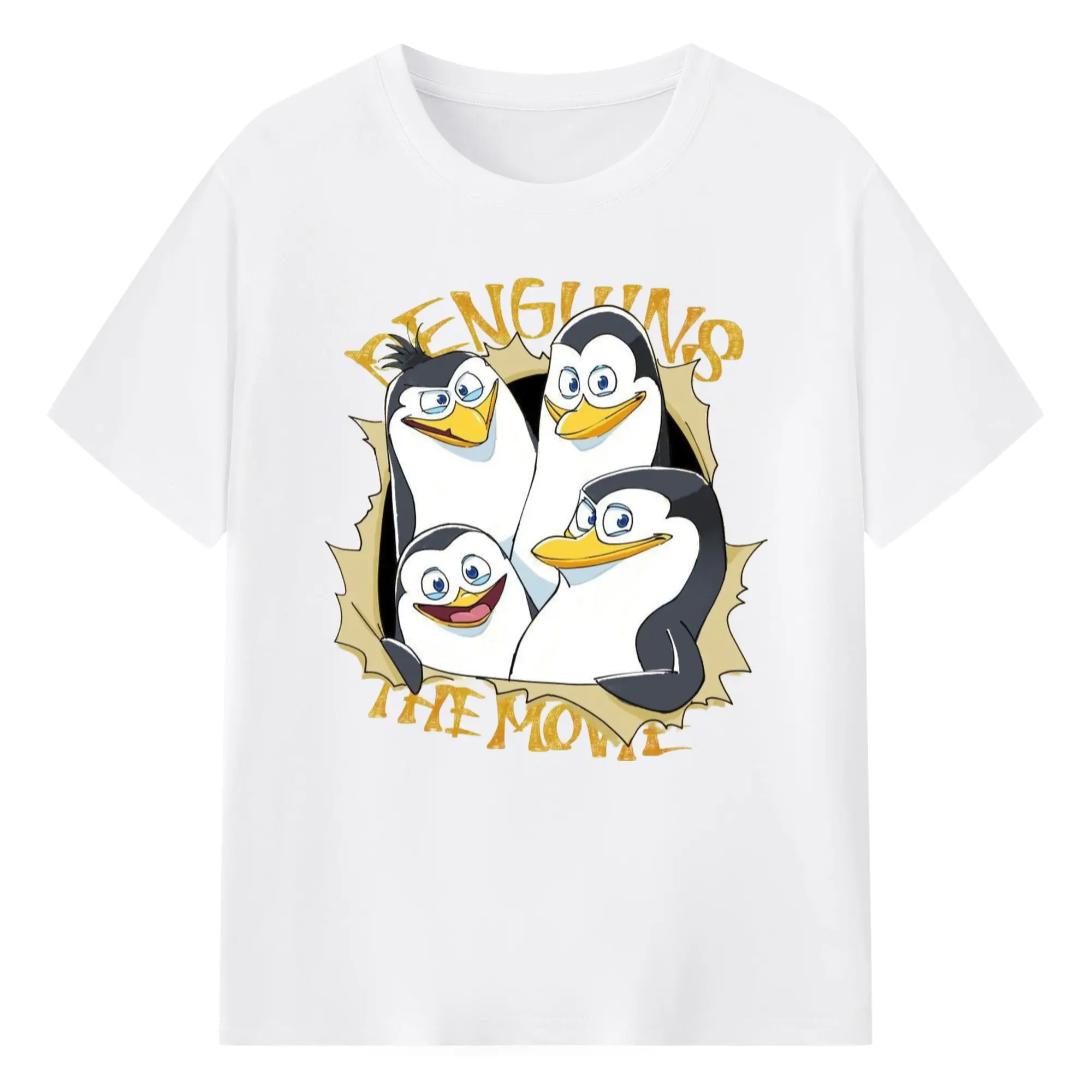Penguins of madagascar collage t shirt​ - 180g Cotton T-Shirt With Front Heat Transfer Print – Soft, Lightweight, Fitted Design – Comfortable Casual Wear For Sports & Everyday Use