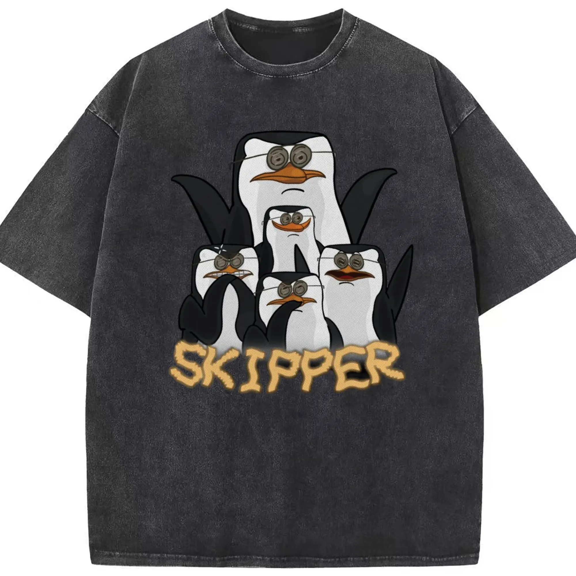 Penguins of madagascar tee shirts​ - Washed Vintage Look 230g Cotton Oversized T-Shirt With Front Heat Transfer Print – Soft, Lightweight, Stylish Fit – Comfortable Casual Wear For Sports & Everyday Use