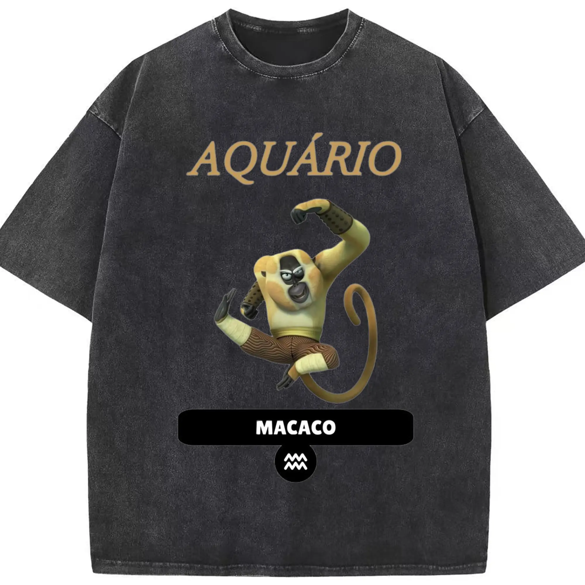 Kung Fu Panda ‌Monkey graphic shirt - Washed Vintage Look 230g Cotton Oversized T-Shirt With Front Heat Transfer Print – Soft, Lightweight, Stylish Fit – Comfortable Casual Wear For Sports & Everyday Use