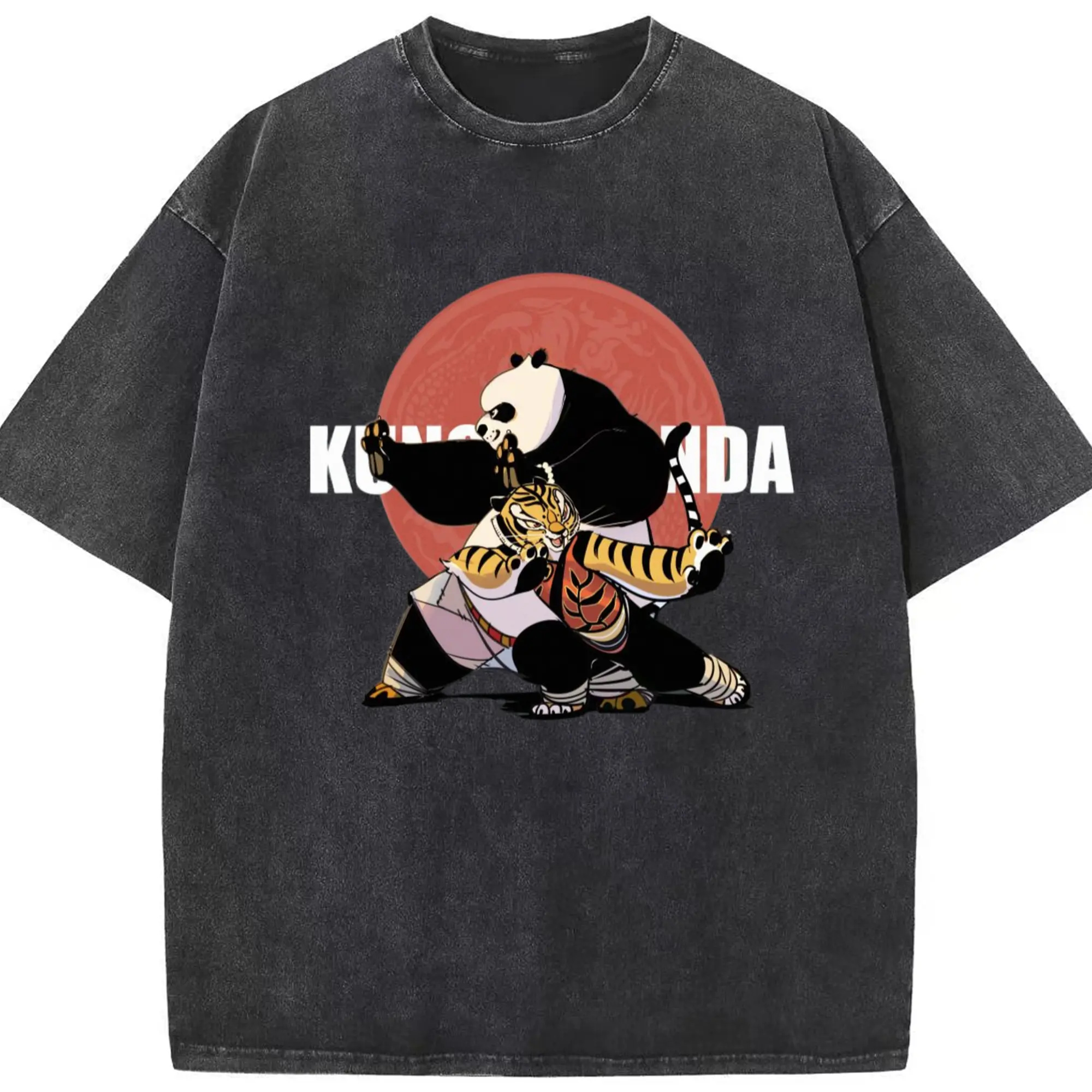 Kung Fu Panda Po‌ shirt - Washed Vintage Look 230g Cotton Oversized T-Shirt With Front Heat Transfer Print – Soft, Lightweight, Stylish Fit – Comfortable Casual Wear For Sports & Everyday Use