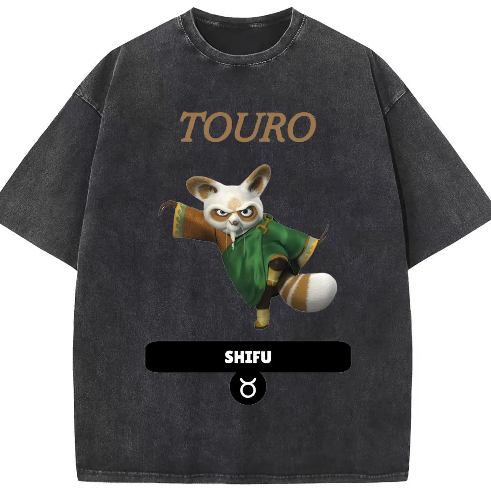 Kung Fu Panda Shifu‌ graphic shirt - Washed Vintage Look 230g Cotton Oversized T-Shirt With Front Heat Transfer Print – Soft, Lightweight, Stylish Fit – Comfortable Casual Wear For Sports & Everyday Use