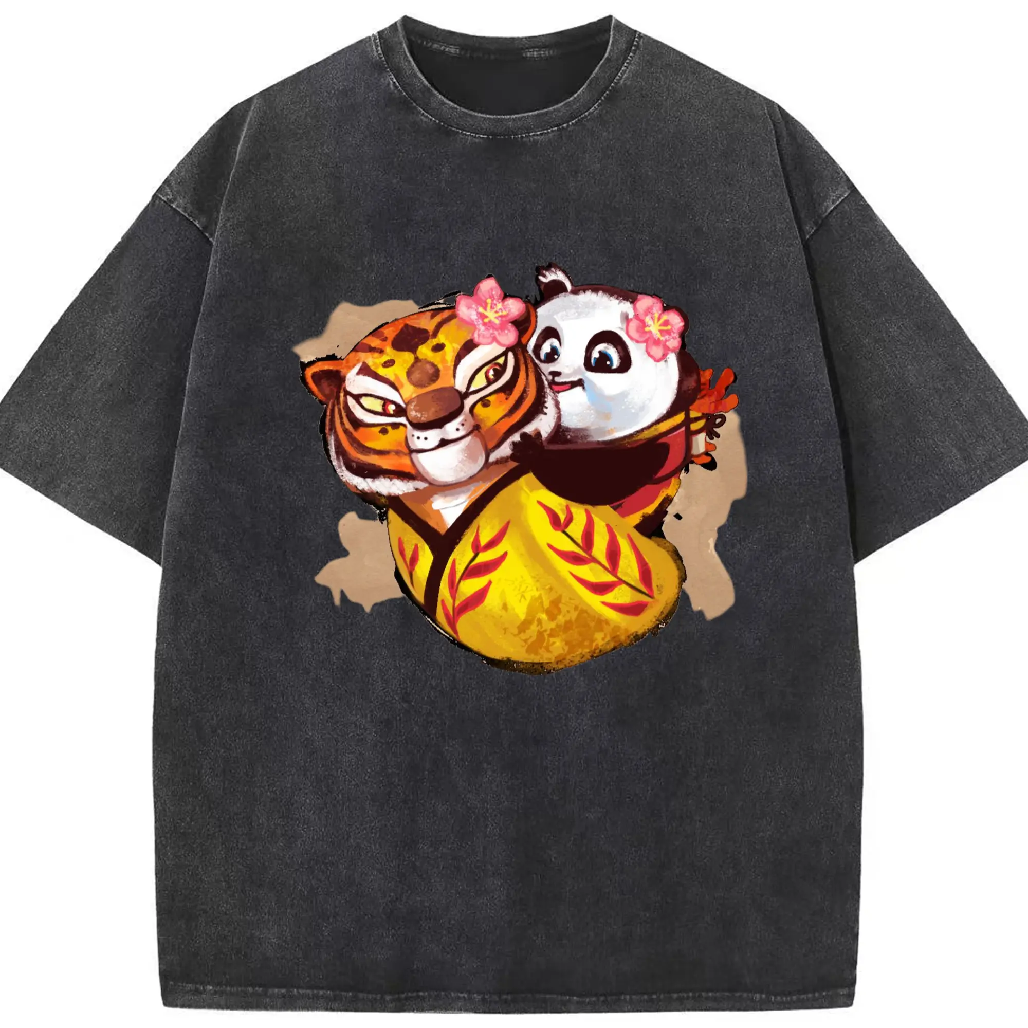 Tigress Kung Fu Panda graphic Shirt - Washed Vintage Look 230g Cotton Oversized T-Shirt With Front Heat Transfer Print – Soft, Lightweight, Stylish Fit – Comfortable Casual Wear For Sports & Everyday Use
