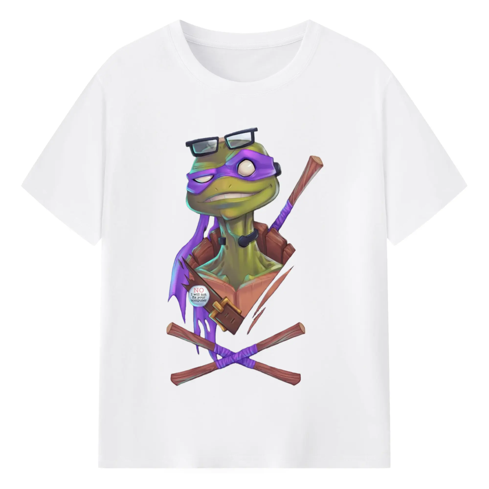 Teenage Mutant Ninja Turtles Donatello Face T-Shirt - 180g Cotton T-Shirt With Front Heat Transfer Print – Soft, Lightweight, Fitted Design – Comfortable Casual Wear For Sports & Everyday Use