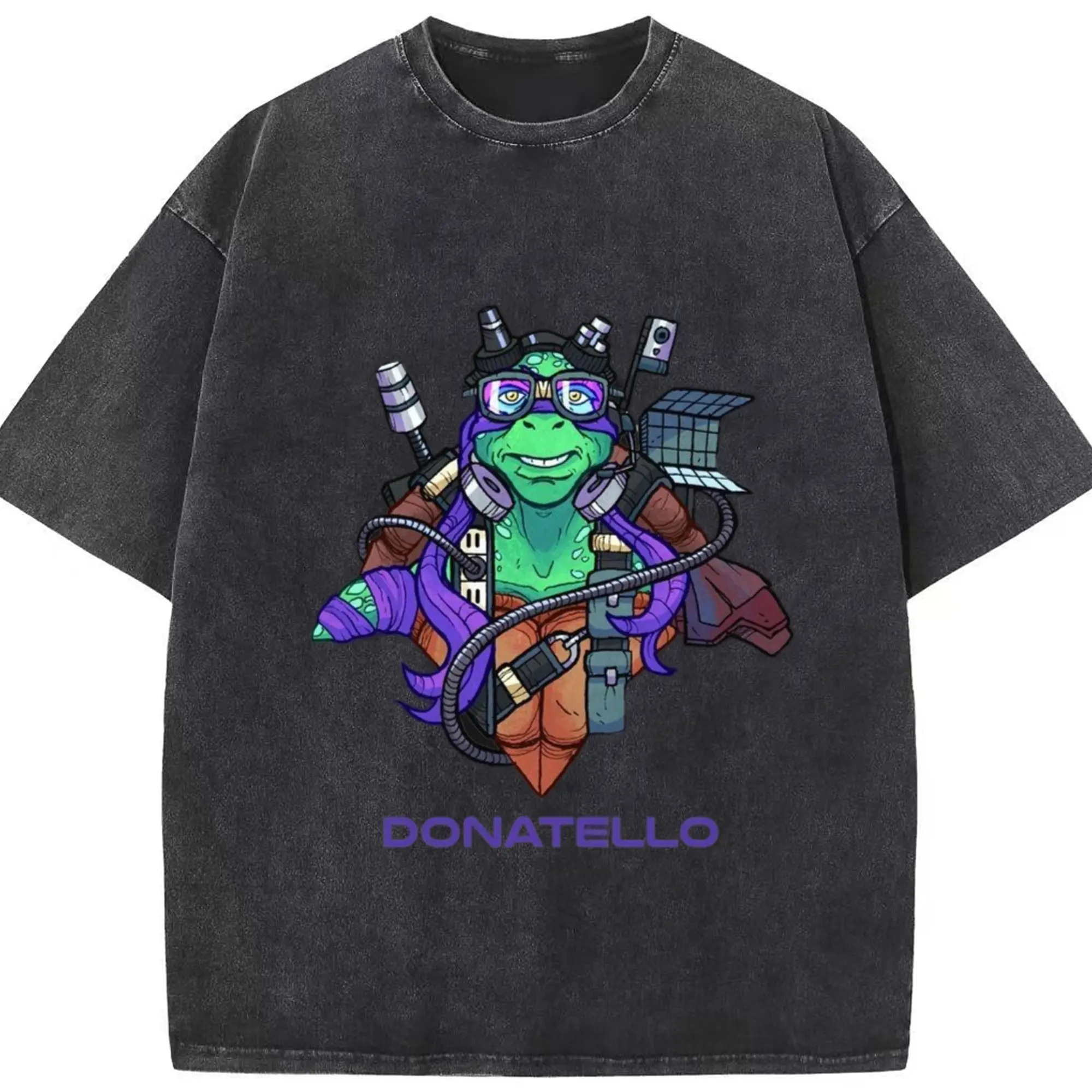 Teenage Mutant Ninja Turtles Donatello graphic shirt - Washed Vintage Look 230g Cotton Oversized T-Shirt With Front Heat Transfer Print – Soft, Lightweight, Stylish Fit – Comfortable Casual Wear For Sports & Everyday Use