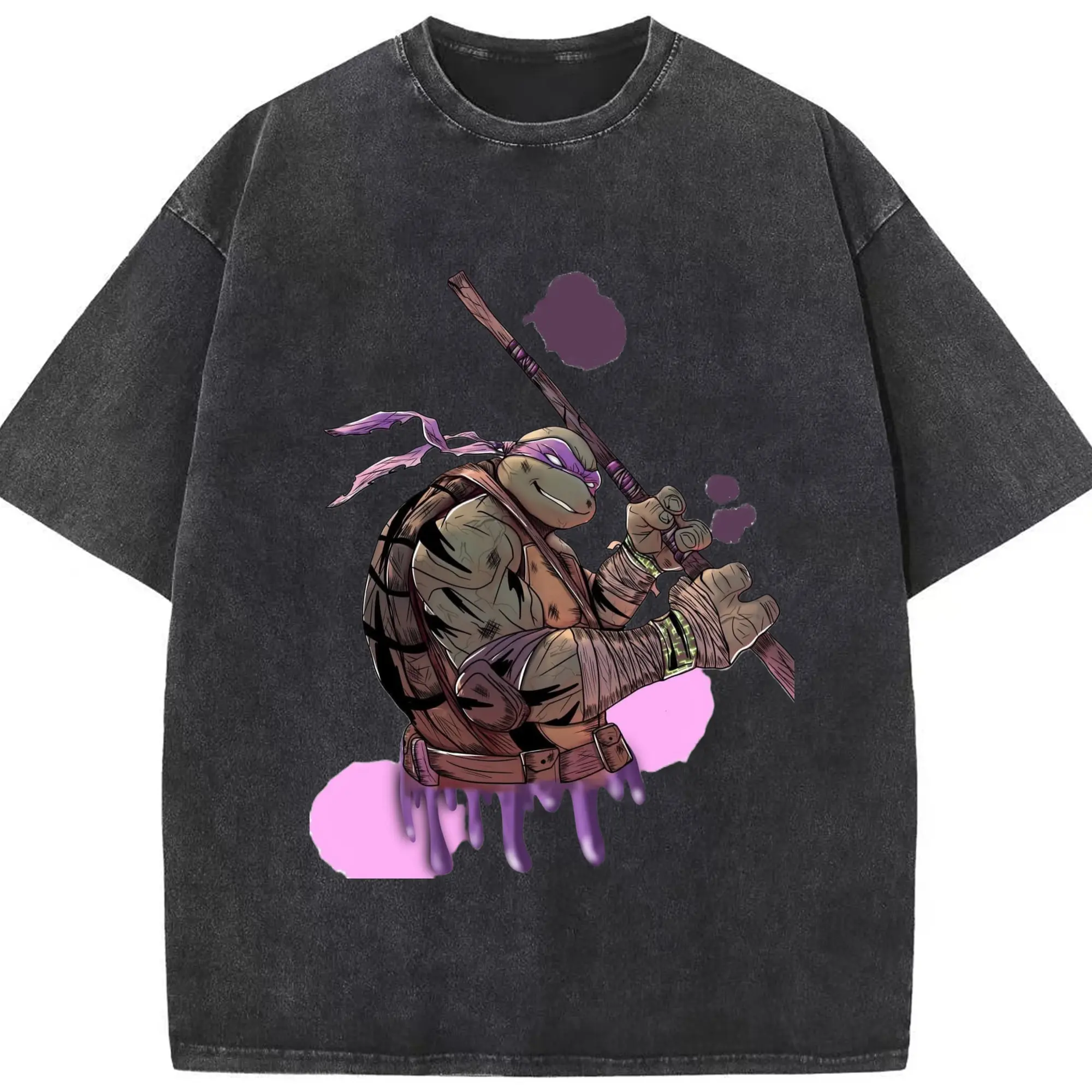 Teenage Mutant Ninja Turtles Donatello shirt - Washed Vintage Look 230g Cotton Oversized T-Shirt With Front Heat Transfer Print – Soft, Lightweight, Stylish Fit – Comfortable Casual Wear For Sports & Everyday Use