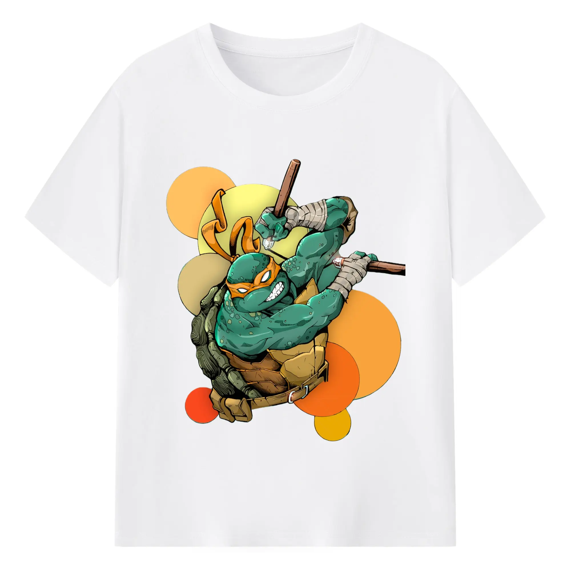Men's Teenage Mutant Ninja Turtles Michelangelo T-Shirt - 180g Cotton T-Shirt With Front Heat Transfer Print – Soft, Lightweight, Fitted Design – Comfortable Casual Wear For Sports & Everyday Use