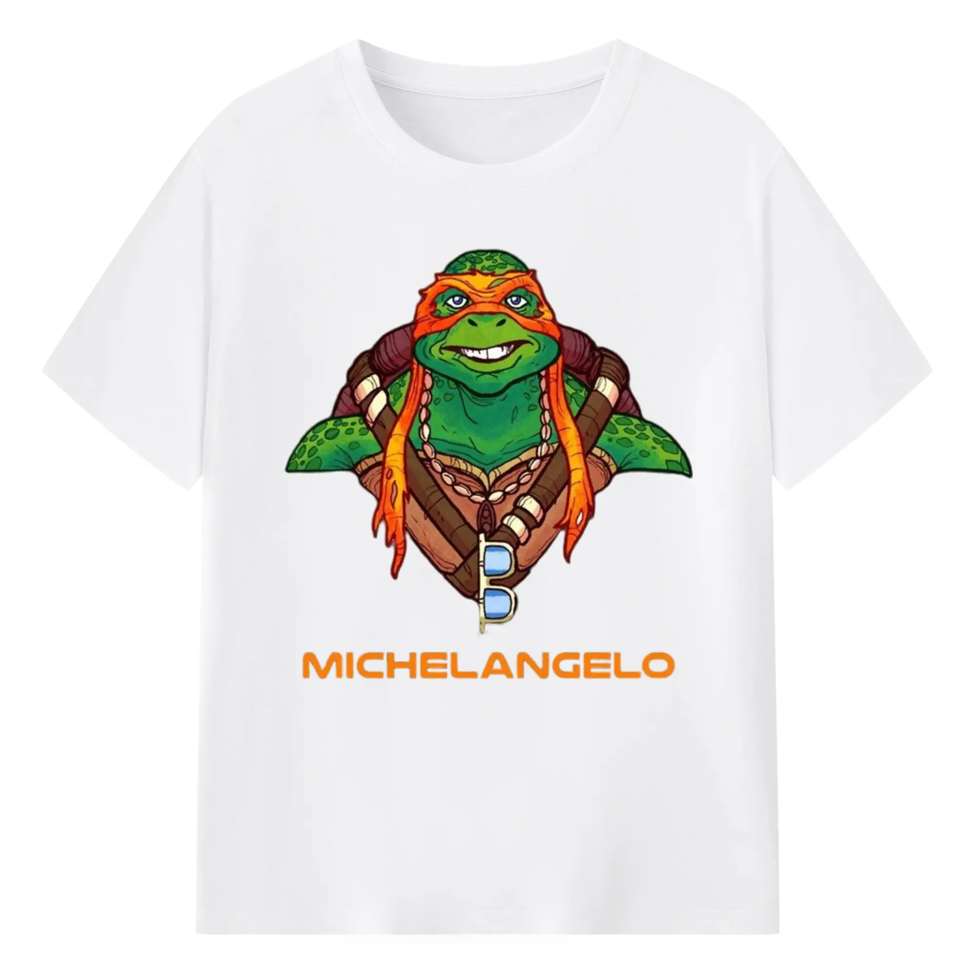 Teenage Mutant Ninja Turtles Michelangelo face Shirt - 180g Cotton T-Shirt With Front Heat Transfer Print – Soft, Lightweight, Fitted Design – Comfortable Casual Wear For Sports & Everyday Use
