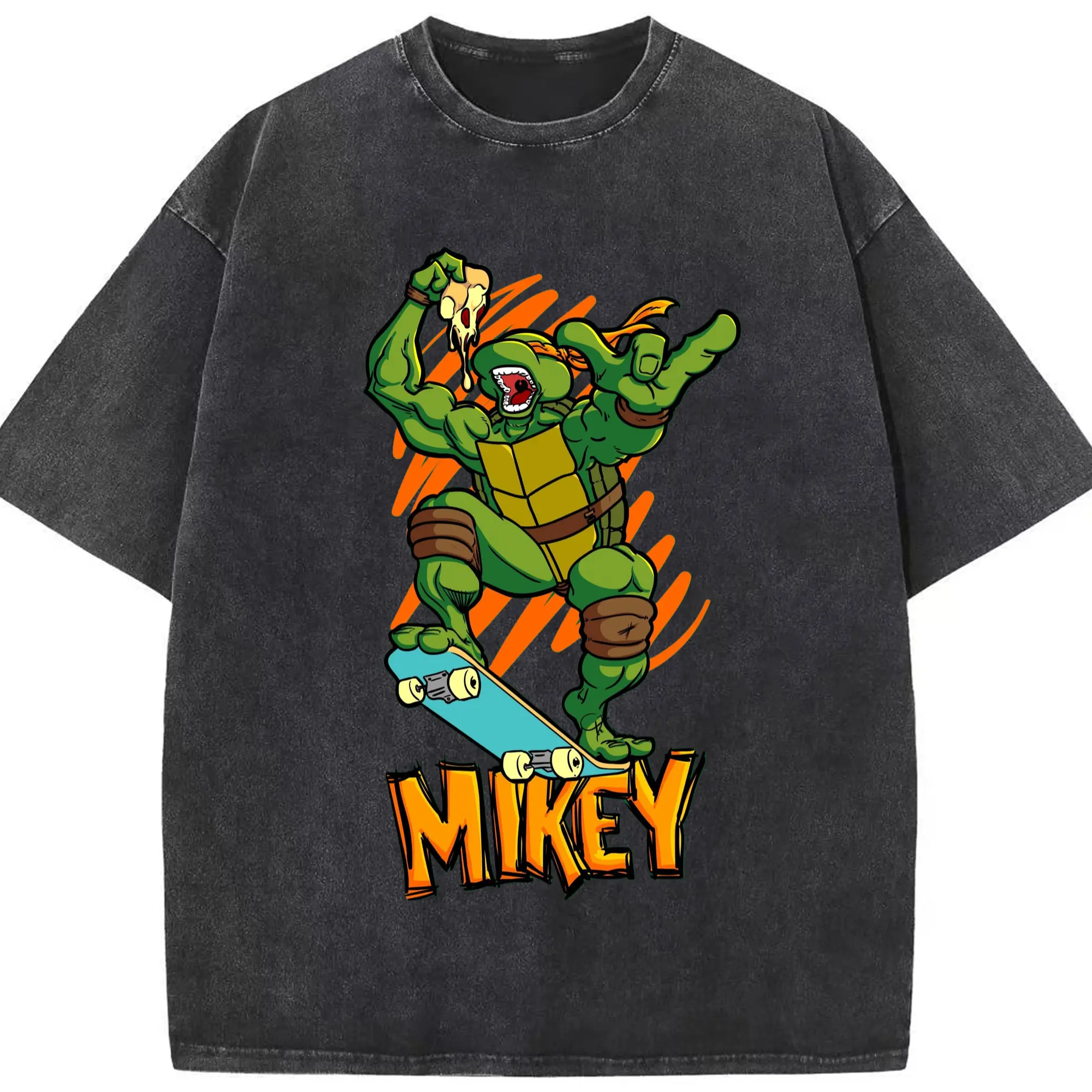 Teenage Mutant Ninja Turtles Michelangelo  tee - Washed Vintage Look 230g Cotton Oversized T-Shirt With Front Heat Transfer Print – Soft, Lightweight, Stylish Fit – Comfortable Casual Wear For Sports & Everyday Use