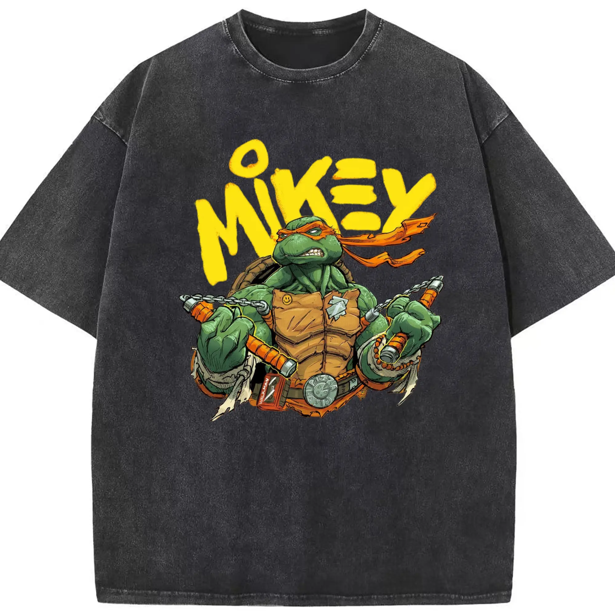 Teenage Mutant Ninja Turtles Michelangelo retro Shirt - Washed Vintage Look 230g Cotton Oversized T-Shirt With Front Heat Transfer Print – Soft, Lightweight, Stylish Fit – Comfortable Casual Wear For Sports & Everyday Use
