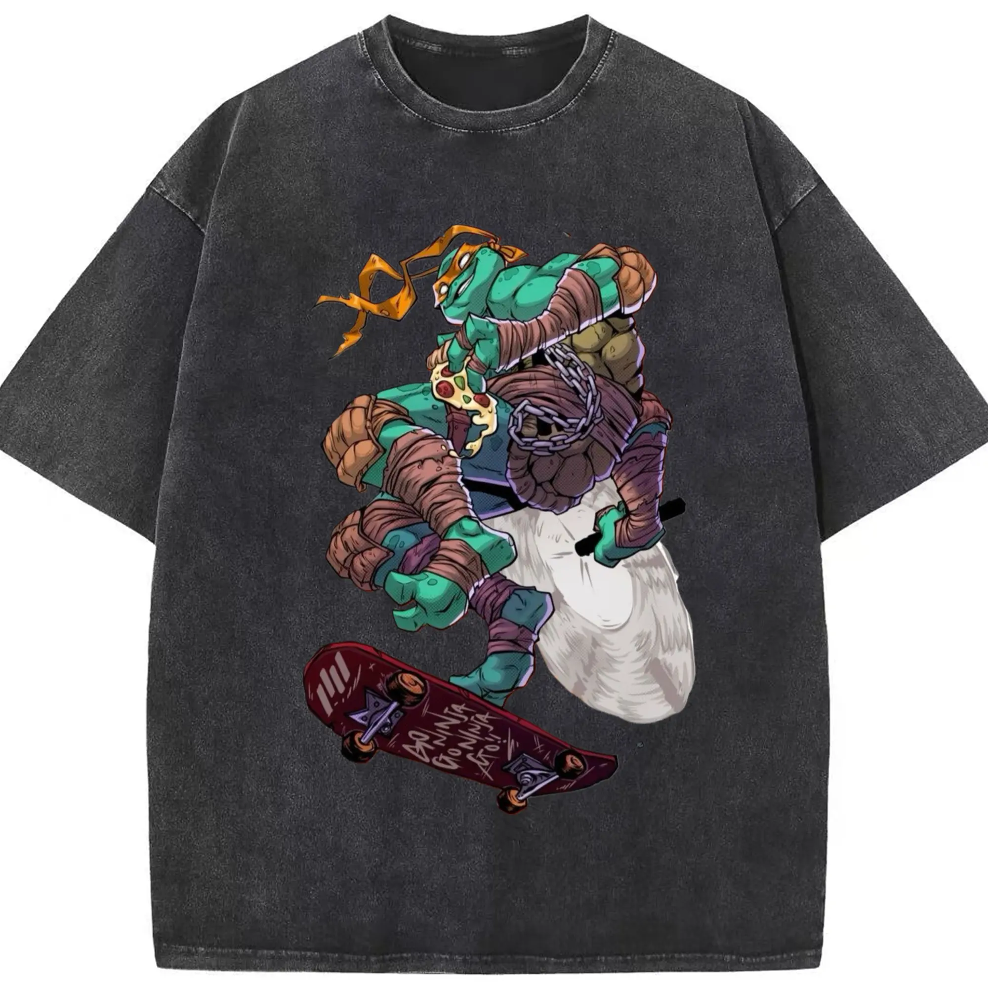 Teenage Mutant Ninja Turtles Michelangelo tee - Washed Vintage Look 230g Cotton Oversized T-Shirt With Front Heat Transfer Print – Soft, Lightweight, Stylish Fit – Comfortable Casual Wear For Sports & Everyday Use