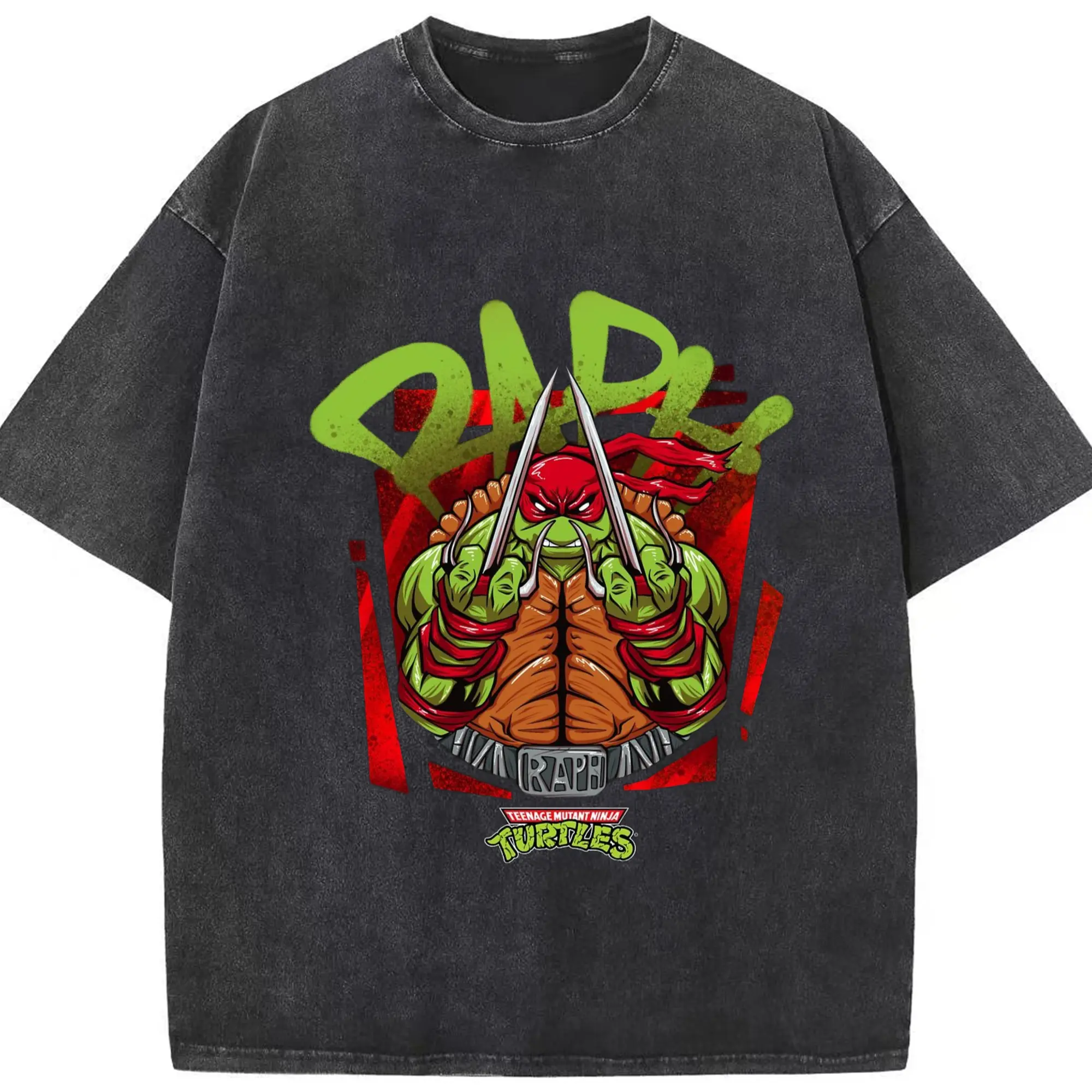 Men's Teenage Mutant Ninja Turtles Raphael T-Shirt - Washed Vintage Look 230g Cotton Oversized T-Shirt With Front Heat Transfer Print – Soft, Lightweight, Stylish Fit – Comfortable Casual Wear For Sports & Everyday Use