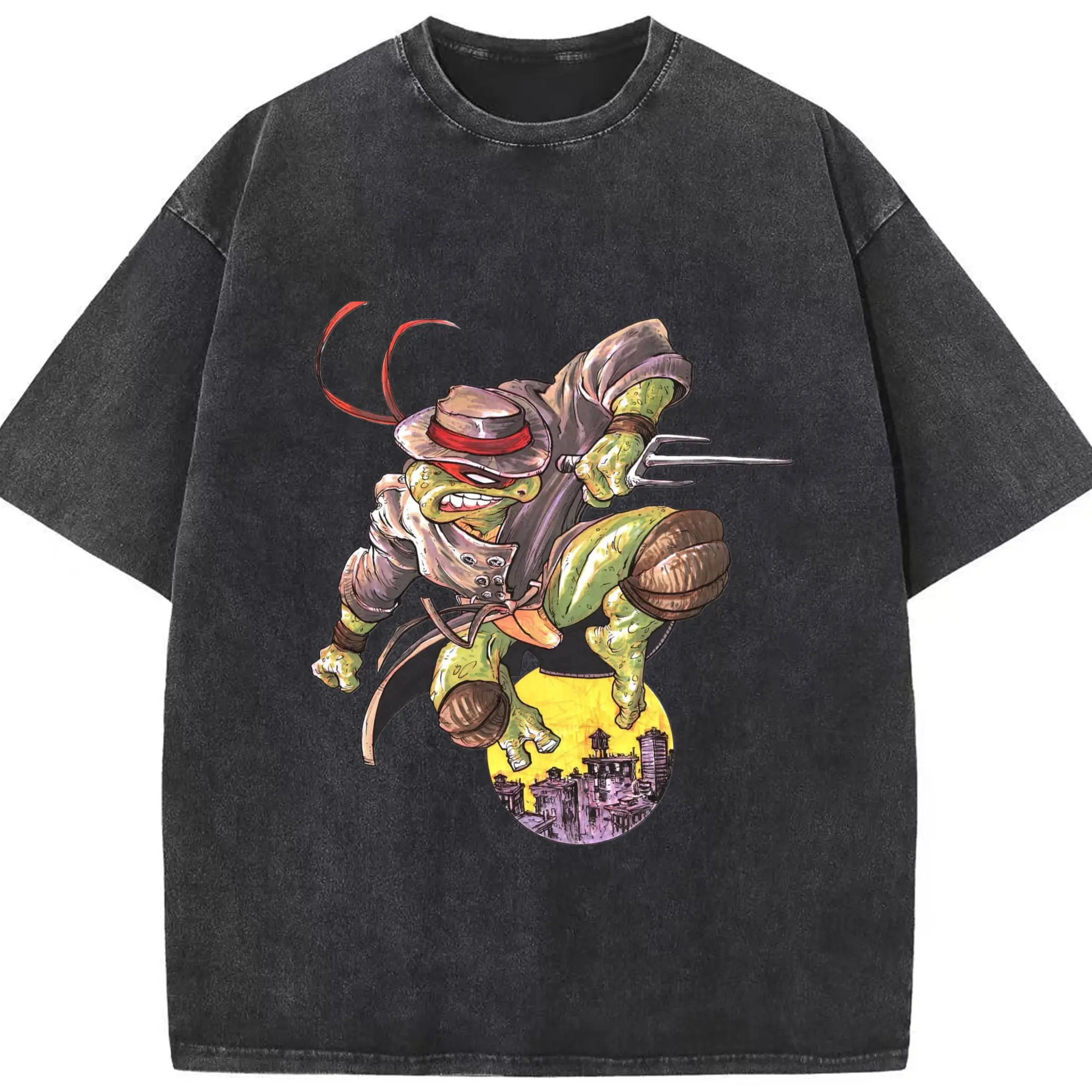 Teenage Mutant Ninja Turtles Raphael graphic T-Shirt - Washed Vintage Look 230g Cotton Oversized T-Shirt With Front Heat Transfer Print – Soft, Lightweight, Stylish Fit – Comfortable Casual Wear For Sports & Everyday Use