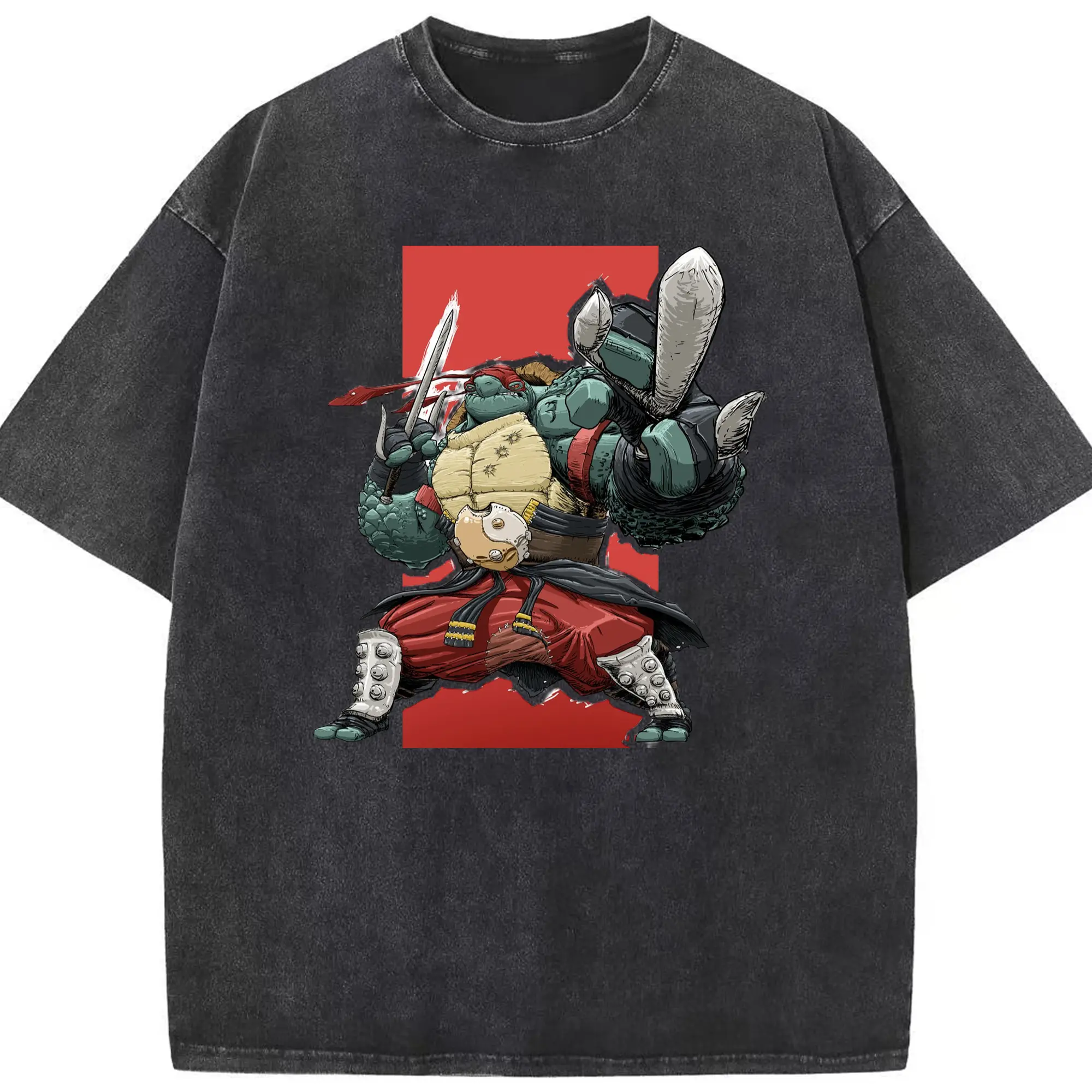 Teenage Mutant Ninja Turtles Raphael T-Shirt - Washed Vintage Look 230g Cotton Oversized T-Shirt With Front Heat Transfer Print – Soft, Lightweight, Stylish Fit – Comfortable Casual Wear For Sports & Everyday Use