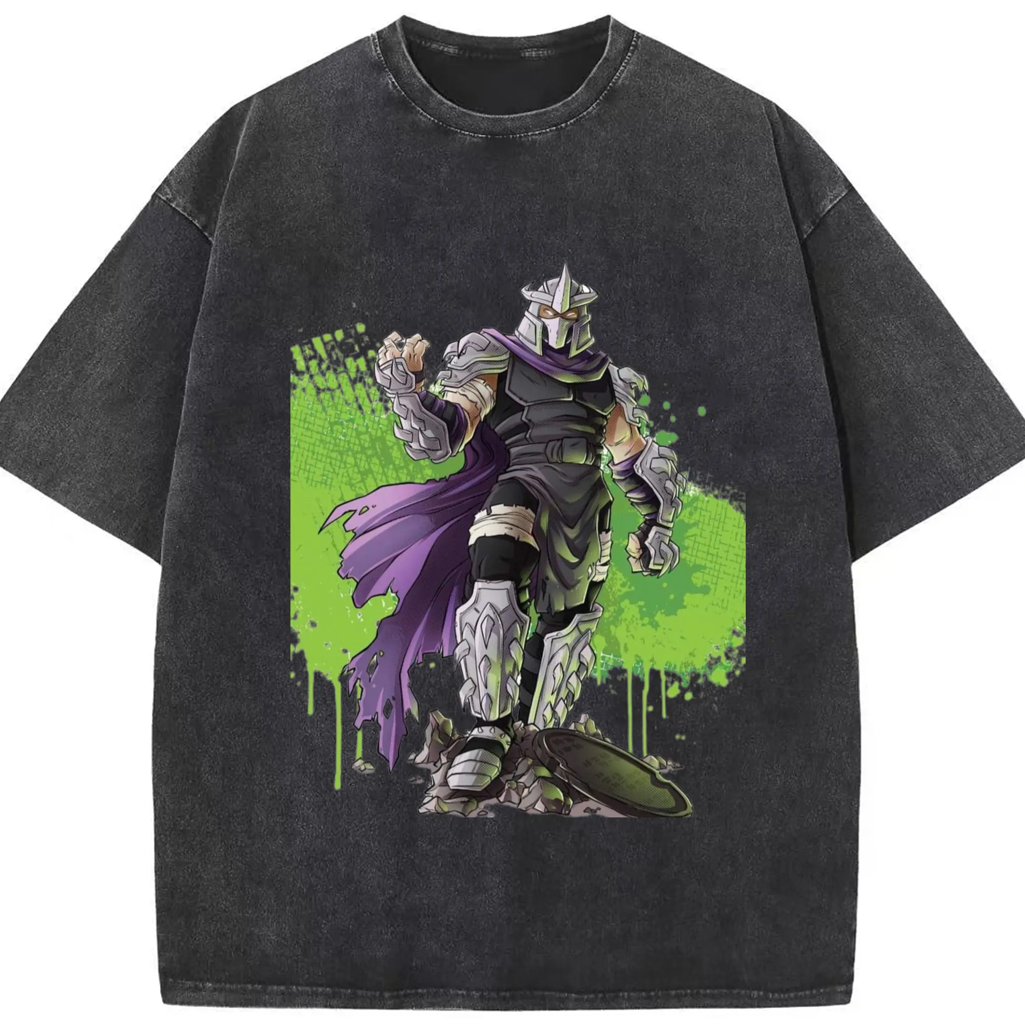 Teenage Mutant Ninja Turtles Shredder graphic shirt - Washed Vintage Look 230g Cotton Oversized T-Shirt With Front Heat Transfer Print – Soft, Lightweight, Stylish Fit – Comfortable Casual Wear For Sports & Everyday Use