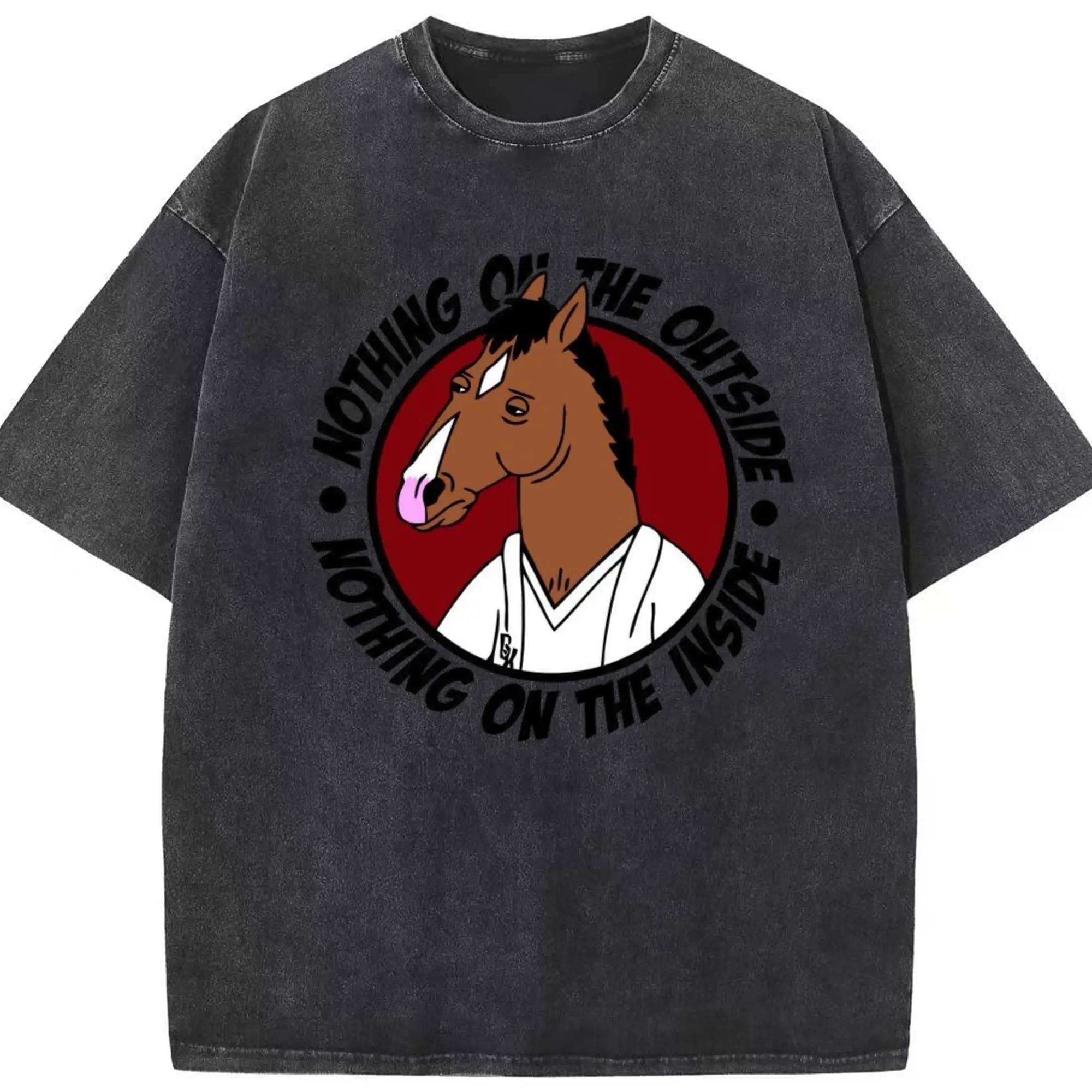 Bojack horseman graphic shirt​ - Washed Vintage Look 230g Cotton Oversized T-Shirt With Front Heat Transfer Print – Soft, Lightweight, Stylish Fit – Comfortable Casual Wear For Sports & Everyday Use