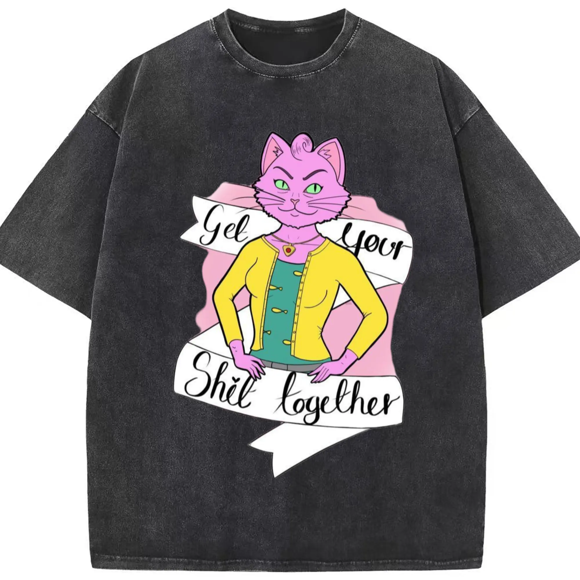Bojack Horseman Princess Carolyn T-Shirt - Washed Vintage Look 230g Cotton Oversized T-Shirt With Front Heat Transfer Print – Soft, Lightweight, Stylish Fit – Comfortable Casual Wear For Sports & Everyday Use