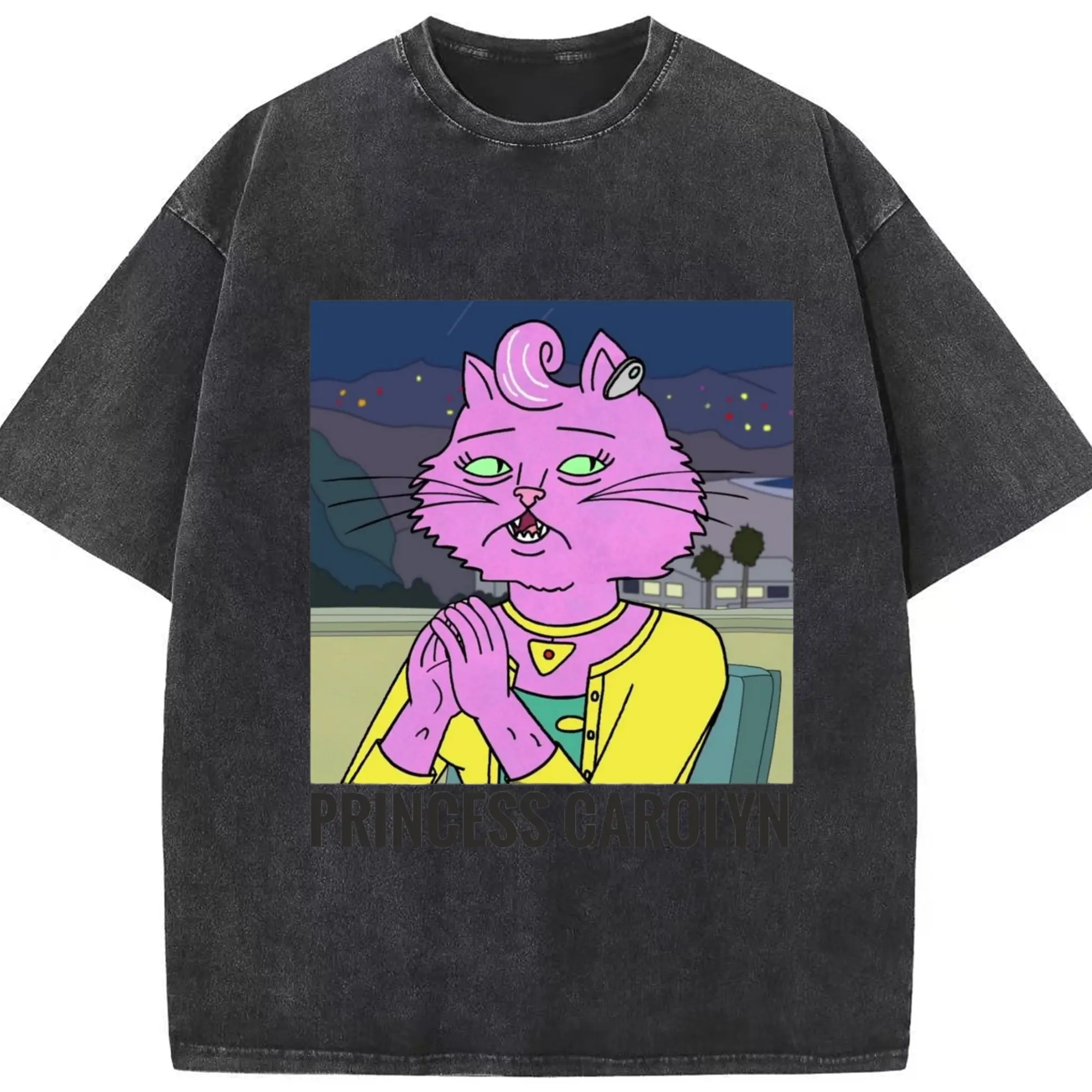 Princess Carolyn shirt - Washed Vintage Look 230g Cotton Oversized T-Shirt With Front Heat Transfer Print – Soft, Lightweight, Stylish Fit – Comfortable Casual Wear For Sports & Everyday Use