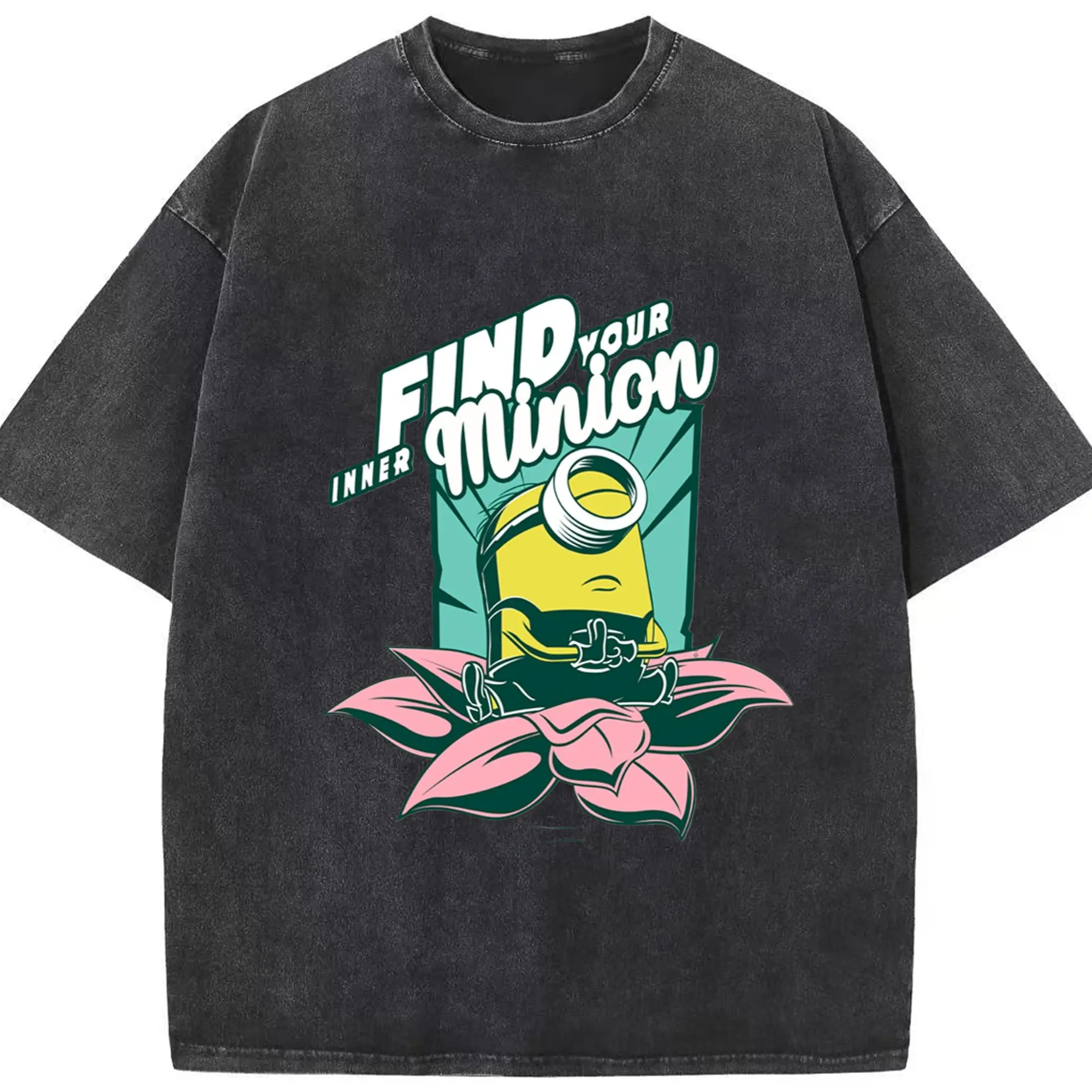 Funny minion shirts​ - Washed Vintage Look 230g Cotton Oversized T-Shirt With Front Heat Transfer Print – Soft, Lightweight, Stylish Fit – Comfortable Casual Wear For Sports & Everyday Use