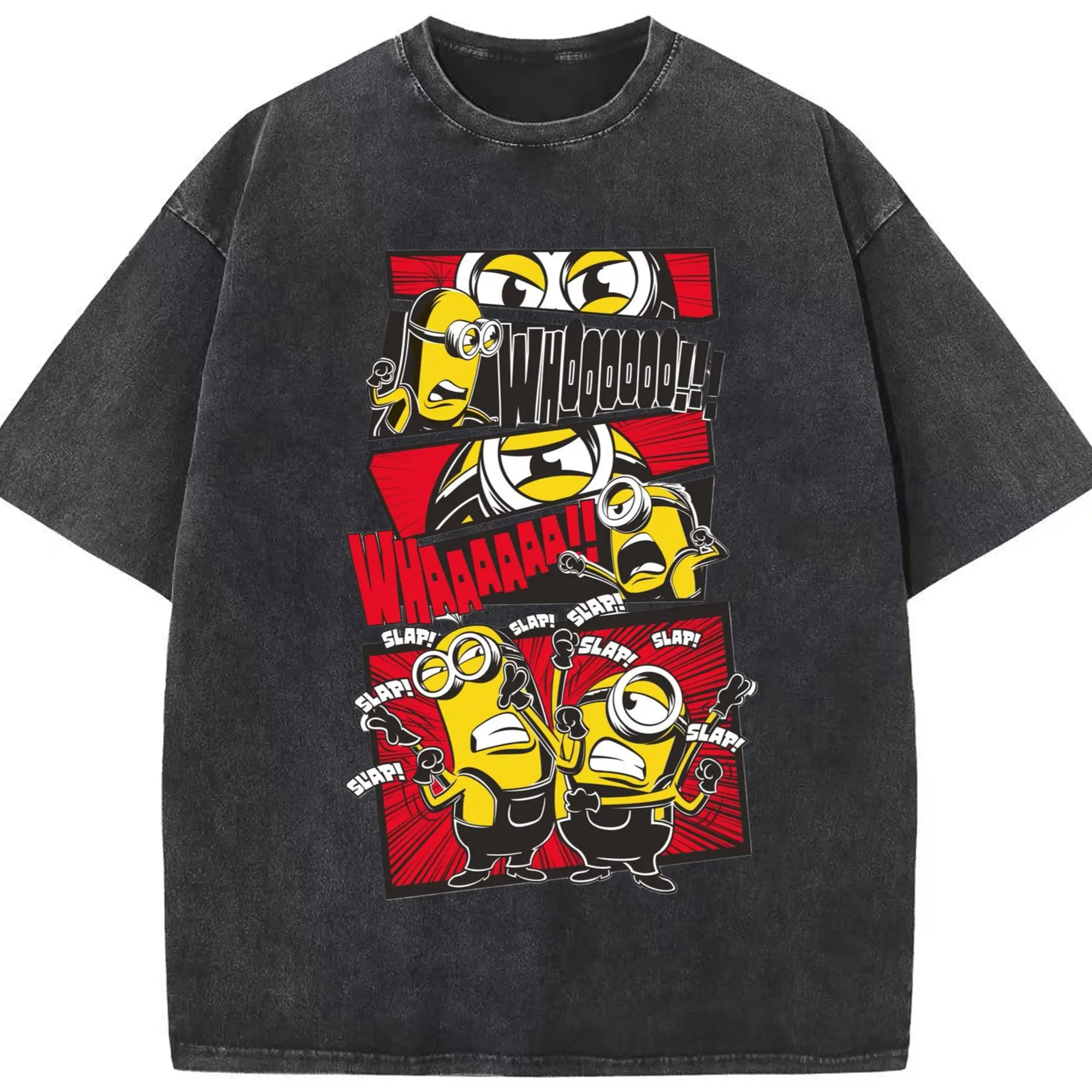 Funny minion t-shirts​ - Washed Vintage Look 230g Cotton Oversized T-Shirt With Front Heat Transfer Print – Soft, Lightweight, Stylish Fit – Comfortable Casual Wear For Sports & Everyday Use