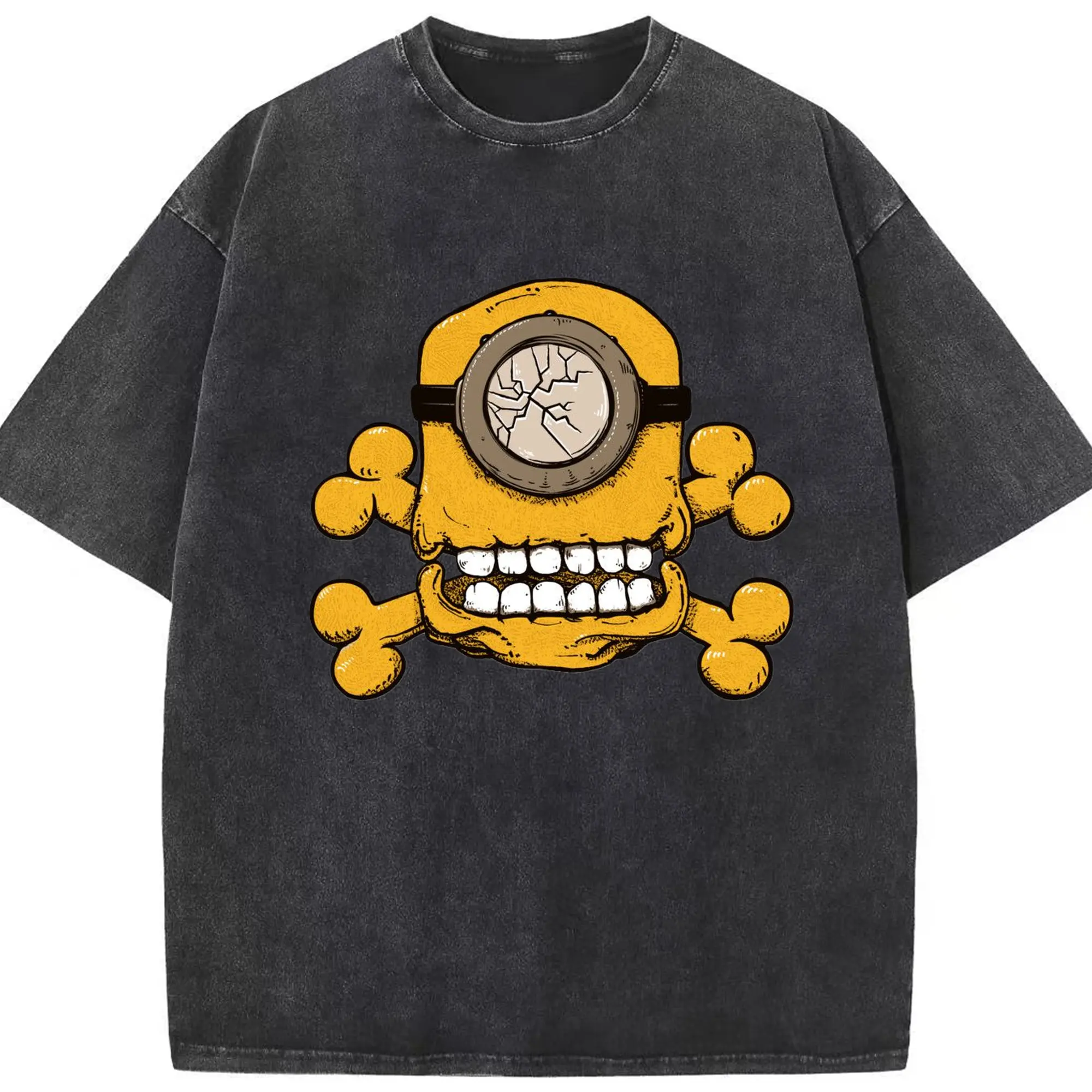 Minion face t shirt​ - Washed Vintage Look 230g Cotton Oversized T-Shirt With Front Heat Transfer Print – Soft, Lightweight, Stylish Fit – Comfortable Casual Wear For Sports & Everyday Use