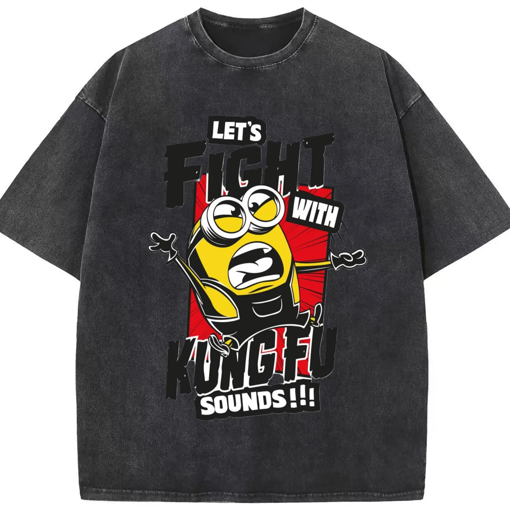 Minion graphic t shirt​ - Washed Vintage Look 230g Cotton Oversized T-Shirt With Front Heat Transfer Print – Soft, Lightweight, Stylish Fit – Comfortable Casual Wear For Sports & Everyday Use